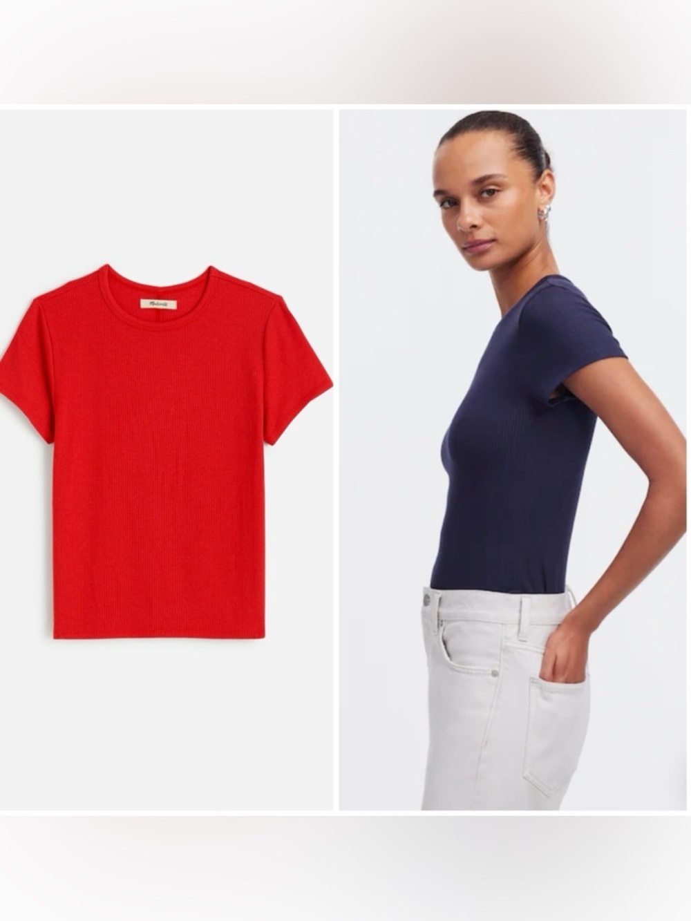 NWOT Madewell Drapey Rib Tee in Bright Cherry XS Crewneck Colorful